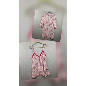 Secret Treasures Robe Gown Set Womens M/L Pink Floral Chiffon Chemise Nightgown